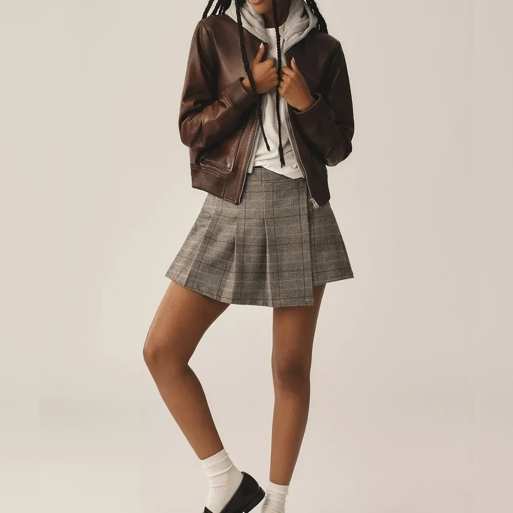 Dizzy Lizzy x Anthropologie Pleated Wrap Mini Skort, Gray Motif, XS